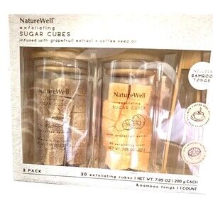 NatureWell Exfoliating Sugar Cubes 2 Pack (20 Cubes) w/Bamboo Tongs New Boxed